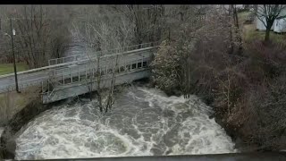 Yantic River reaches major flood stage and overflows into parking lots [upl. by Anemaj113]