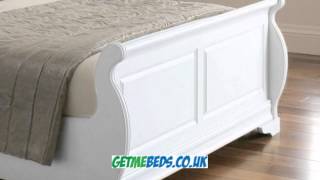 Louie White Sleigh Bed  Wooden Finish [upl. by Hannavas]