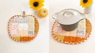 How to make Pumpkin Potholder  Trivet Making  Fall Sewing  Beginner Sewing [upl. by Akinihs333]