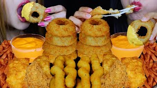 ASMR FRIED FOOD FEAST CHEESY MOZZARELLA STICKS GIANT CRUNCHY ONION RINGS FRIED CHICKEN FRIES 먹방 [upl. by Parrnell]