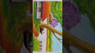 How to draw beautiful village scenery drawing step by step drawing art howtodraw [upl. by Aikaz104]