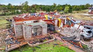 Oklahoma hit by violent tornadoes Harrah OK tornado aftermath  drone 2024 [upl. by Ziom162]