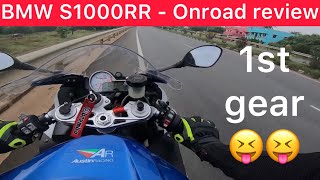 BMW S1000RR onroad review  1st gear test  Braking test  Exhaust  VEra level performance [upl. by Mersey]