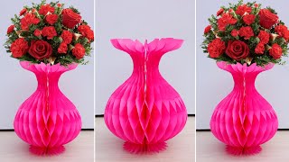 How To Make Paper Flower Vase At Home  Beautiful Flower pot making With color paper  Flower Pot [upl. by Akerue]