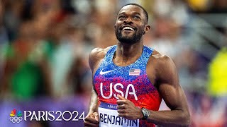 Rai Benjamin OUTDUELS Karsten Warholm to win men’s 400m hurdles gold  Paris Olympics [upl. by Lorita]