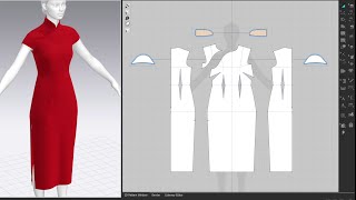 Drafting Cheongsam Qipao Marvelous Designer Clo [upl. by Bryna]