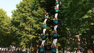 Castellers de Vilafranca  2 Pd6 simultanis  Carrer de Sants 2015 [upl. by Tirrej306]