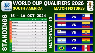 WORLD CUP QUALIFIERS 2026  CONMEBOL  SOUTH AMERICA  FIXTURES amp STANDINGS  MATCHDAY 10 [upl. by Atinod]