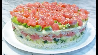 Салат quotСУШИquot Неимоверно Вкусный и Очень Красивый  Ленивые Суши  Sushi Salad [upl. by Cruz]