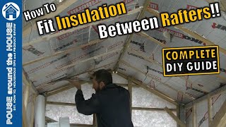 How to cut amp fit insulation between rafters PIR board install between rafters DIY fit insulation [upl. by Kuebbing]