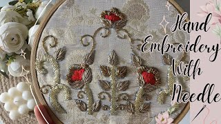 Hand Embroidery Without Aari Needle ✨ DabkaKatdana And Resham Embroidery Pattern [upl. by Silrak]