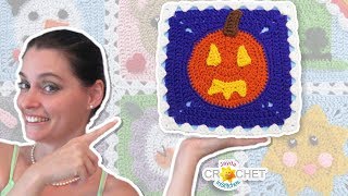 Pumpkin JackOLantern Square  October Fancy Granny Calendar Blanket  Crochet Pattern [upl. by Tezil]