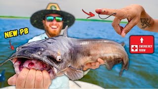 FISHING HOOK THROUGH HIS FINGER  new pb fish [upl. by Lenz]