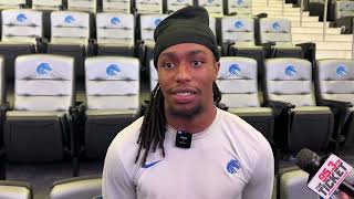 Boise State wide receiver Latrell Caples talks with the media ahead of matchup with Nevada [upl. by Franny]