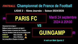 PARIS FC  GUINGAMP  6ème journée de Ligue 2  Stats infos pronos  Football saison 20242025 [upl. by Teresina]