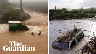 Rescues as torrential rain brings flash flooding to Spain [upl. by Trella]