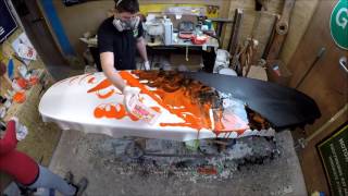 Electrofish Surfboards Glassing a Lava Resin Swirl Longboard Surfboard GoPro Resin Art Surf Craft [upl. by Eneja]