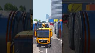 New short video Large Tanker Truck amp Mix Colour City Bus vs Bollards Crash in the game BeamNGdrive [upl. by Amik]