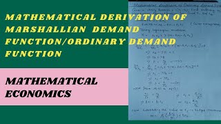 Derivation of Marshallian Demand function from Utility function Uncompensated Demand function [upl. by Hermie]