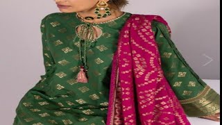 very trendy Jacquard dress designing with colourful Dupatta matching [upl. by Anilesor885]