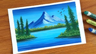 Easy Oil Pastel Landscape painting for beginners  MOUNTAIN SCENERY  Oil Pastel Drawing [upl. by Mommy206]