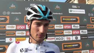 Gianni Moscon  interview at the start  Il Lombardia 2018 [upl. by Icyak24]