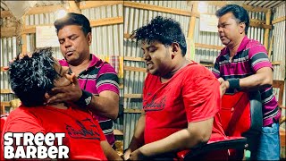 Street Barber head massage with neck cracking  Indian Massage  1 [upl. by Haimehen]