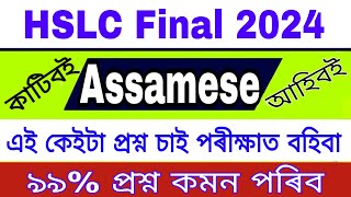 HSLC Final Exam SEBA 2024  Assamese  99 Common Questions  Important Questions Assamese [upl. by Figone]