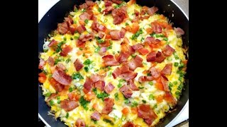 How to make a breakfast skillet with bacon eggs hash brown 99 CENTS ONLY store recipe [upl. by Blodgett]