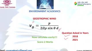 Geostrophic Wind Calculation  UGC NET   ENVIRONMENTAL SCIENCES  Easy Calculation  ugcnet [upl. by Ilsel]