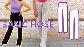 lässige Hose nähen aus Jersey mit Bindeband  Nähanleitung Basic Pants  Gr 32  50 [upl. by Limann812]