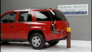 Crash Test 2002 Chevrolet Trailblazer  5 MPH Rear into Pole IIHS [upl. by Kalie571]