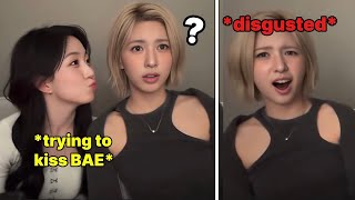 NMIXX BAE hilarious reaction when HAEWON trying to kiss her [upl. by Otrevire469]