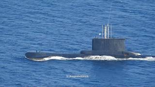 Hellenic Navy Poseidon class Submarine and HSY56 class Gunboat near Oinousses islands [upl. by Ylus403]