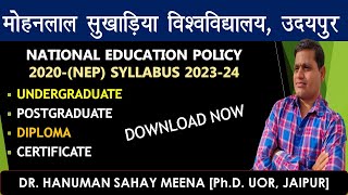 MLSU Udaipur NEP Syllabus 2023  24 I MLSU Syllabus I NEP Syllabus MLSU I Udaipur University [upl. by Telrahc8]