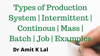 Types of Production System  Intermittent  Continous  Mass  Batch  Job  Examples [upl. by Ititrefen274]