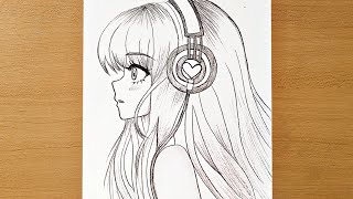 Easy anime drawing  how to draw anime girl easy step by step for beginners [upl. by Anelrihs]