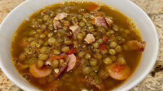 SOPA DE LENTEJAS CON TOCINO Y SALCHICHAS [upl. by Cristy]