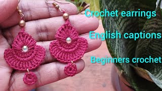 Crochet earrings Easy to make crochet jewelry Thread jewelry Beginners crochet [upl. by Aronaele]