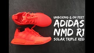 Adidas NMD R1 Solar triple red  UNBOXING amp ON FEET  fashion shoes  2017  HD [upl. by Diva]