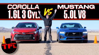 Tiny Turbo vs Massive V8 The GR Corolla Takes On The New Ford Mustang GT in a Drag Race [upl. by Yetah166]