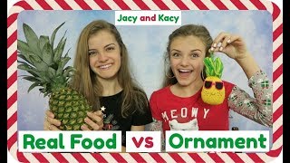 Real Food vs Ornament Challenge  Jacy and Kacy [upl. by Lenod]