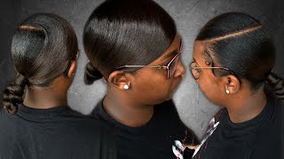 Low Knot Ponytail  Swoop with Weave and Braiding Hair [upl. by Drarej]