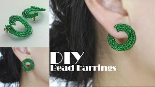 【DIY】How to make a ringshaped stud bead earrings tutorialビーズステッチDIYつけ方が変えられるビーズのピアス串珠可不同方式佩戴的串珠耳钉教程 [upl. by Sharia]