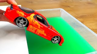 Diecast Model Cars Sliding and Falling Into The Green Water [upl. by Cam]