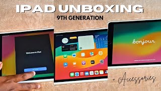 9TH GENERATION IPAD UNBOXING📦 W ACCESSORIES✨️ SETUP [upl. by Zahara]