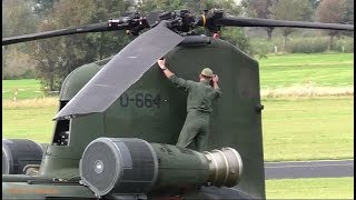 RNLAF CH47D Chinook starting up in front of the crowd Heldair 2017 MVK De Kooy EHKD [upl. by Acisse]