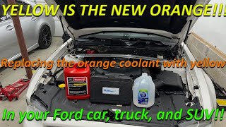 We change the OLD ORANGE ford coolant out for the NEW YELLOW ford coolant in our Coyote Mustang [upl. by Zielsdorf]