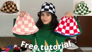 HOW TO crochet a checkered bucket hat  DIY bucket hat [upl. by Allehc]