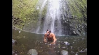 Swimming at a secret waterfall in Waipio Valley Lookout Big Island Hawaii SUA [upl. by Letnwahs]